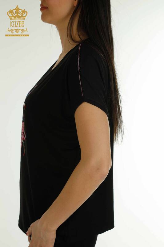 женская блузка оптом - цветочный узор - черный - 79352 | КАZEE