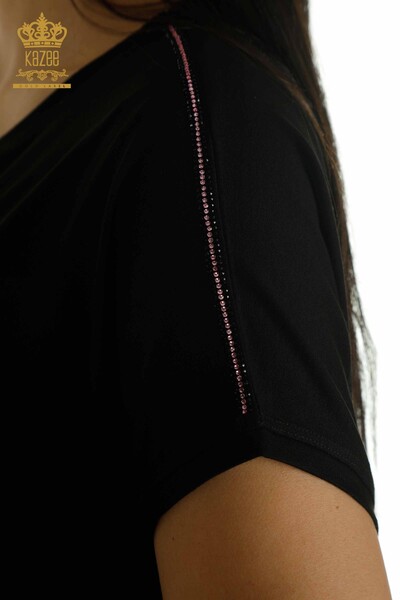 женская блузка оптом - цветочный узор - черный - 79352 | КАZEE - Thumbnail