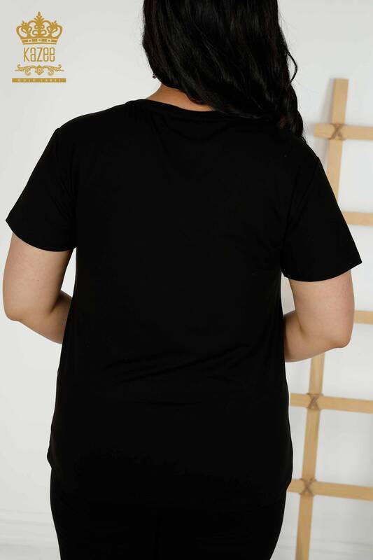женская блузка оптом - цветочный узор - черный - 79369 | КАZEE