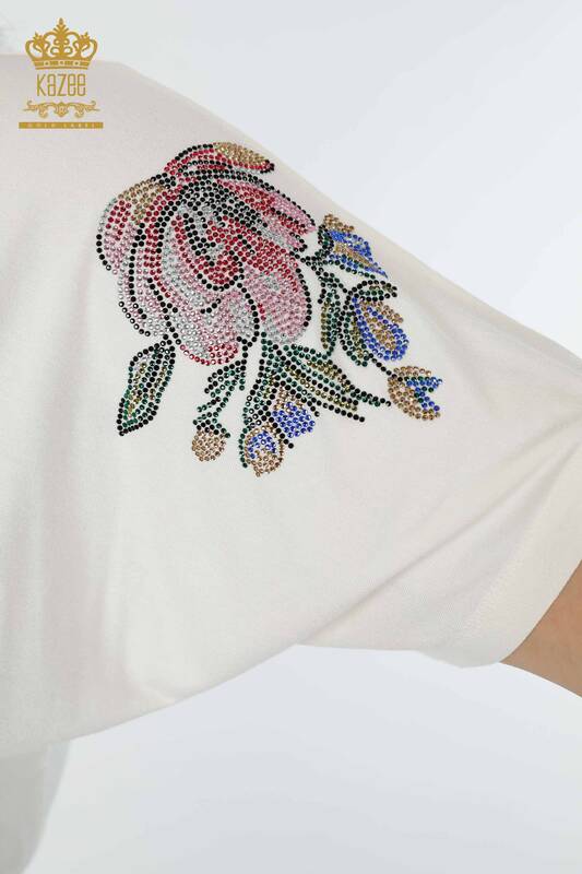 Оптовая женская блузя цветочный рисунок Экру - 78937 | Каzee