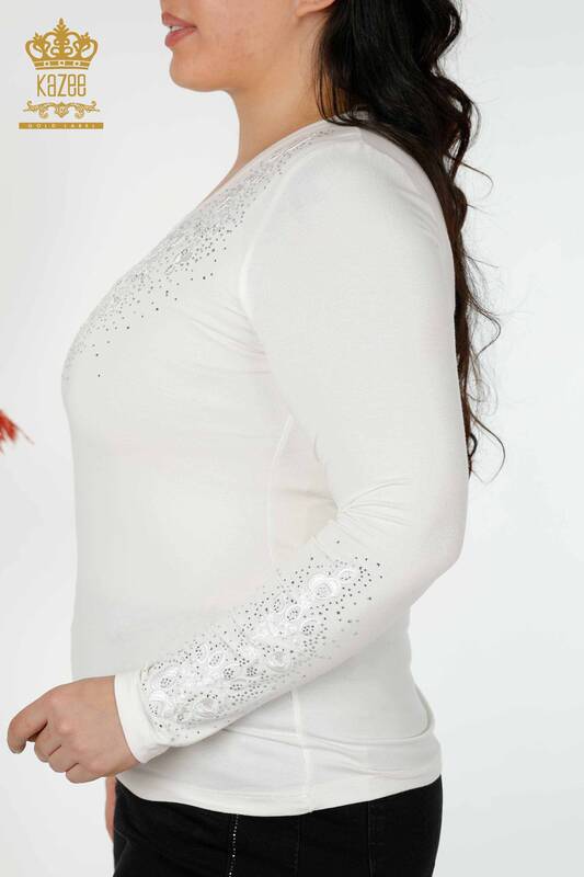 женская блузка оптом с цветочным узором цвета экрю - 79010 | КАZEE