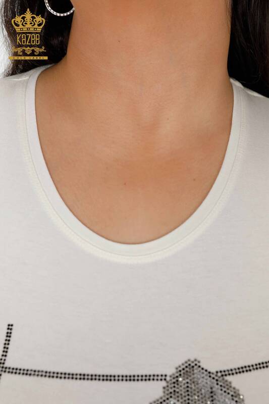 женская блузка оптом цветочный узор экрю - 79014 | КАZEE