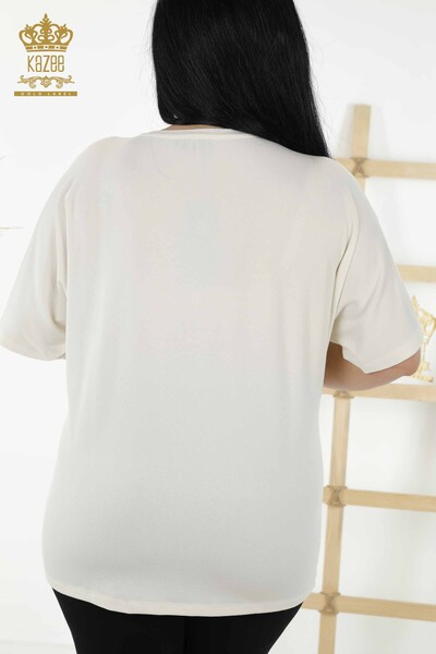 Женская блузка оптом - Цветочный узор - Экрю - 79089 | КАZEE - Thumbnail