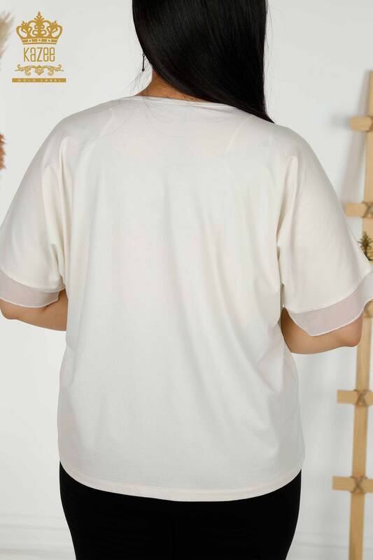Женская блузка оптом - Цветочный узор - Экрю - 79137 | КАZEE