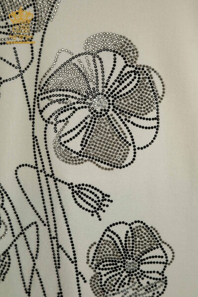Женская блузка оптом - Цветочный узор - Экрю - 79290 | КАZEE - Thumbnail