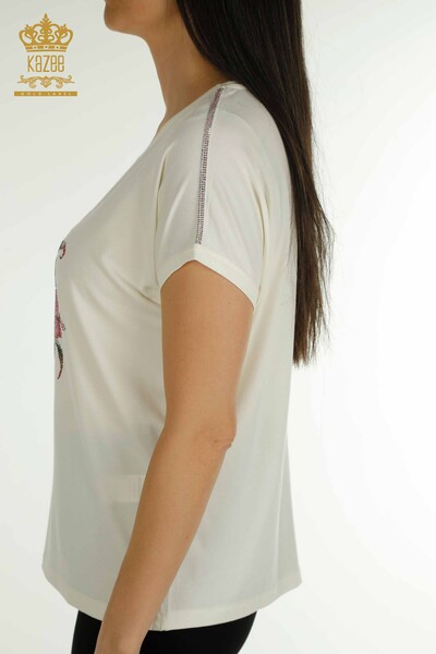 женская блузка оптом - цветочный узор - экрю - 79352 | КАZEE - Thumbnail