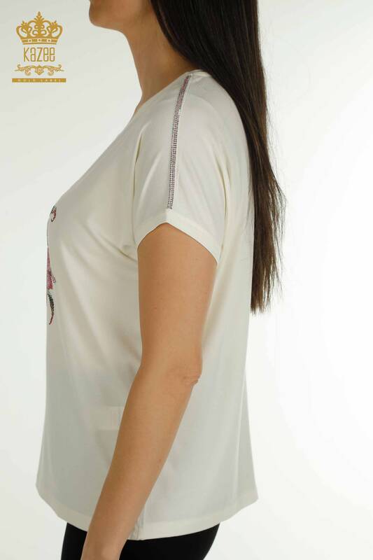 женская блузка оптом - цветочный узор - экрю - 79352 | КАZEE