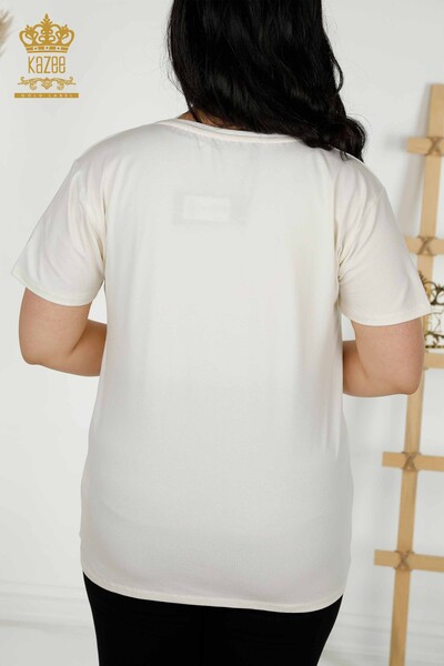 женская блузка оптом - цветочный узор - экрю - 79369 | КAZEE - Thumbnail
