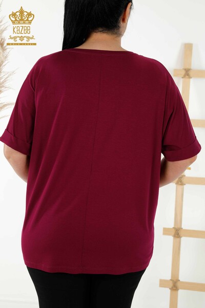 женская блузка оптом - цветочный узор - фиолетовый - 78879 | КАZEE - Thumbnail