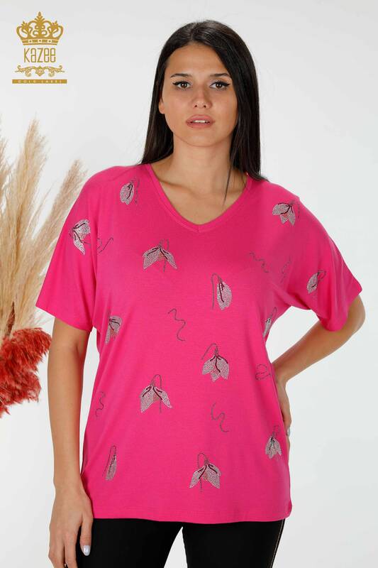 женская блузка оптом с цветочным узором цвета фуксии - 78934 | КАZEE