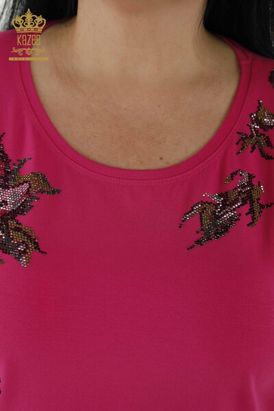 женская блузка оптом - цветочный узор - фуксия - 79089 | КАZEE - Thumbnail