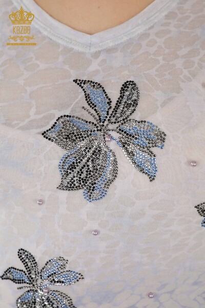 женская блузка оптом цветочный узор индиго - 79126 | КАZEE - Thumbnail