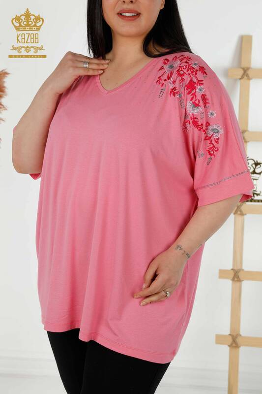 женская блузка оптом - цветочный узор - розовый - 79068 | КАZEE
