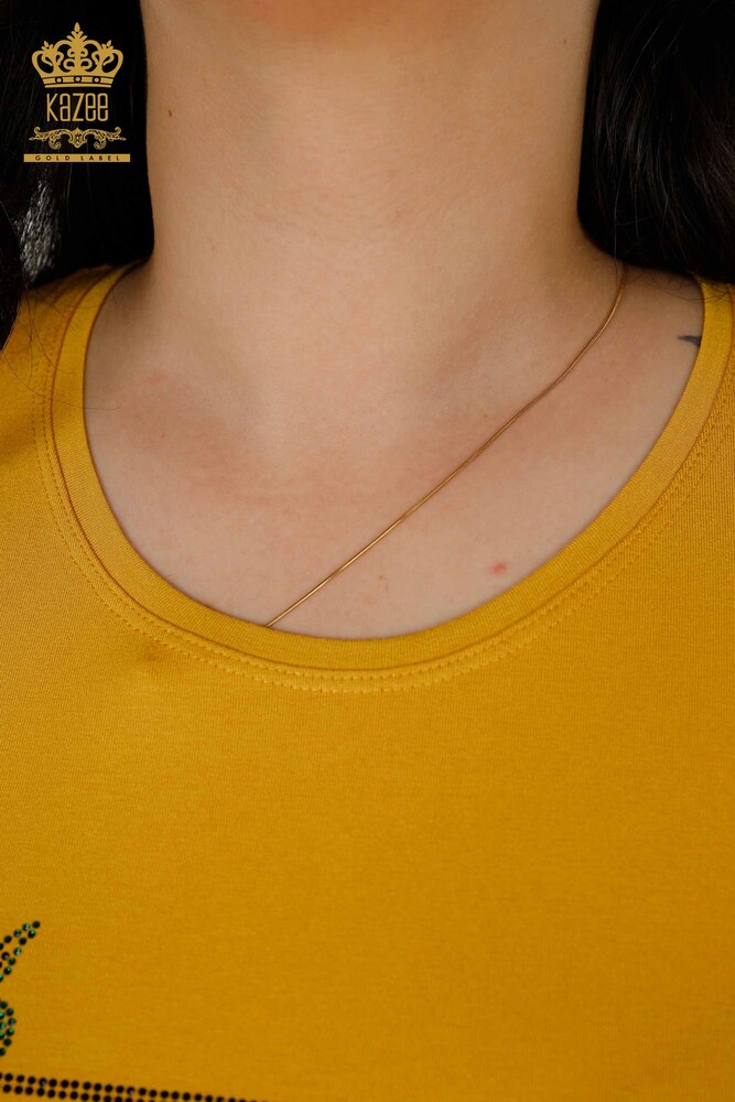 женская блузка оптом - цветочный узор - шафран - 79042 | КАZEE - 6