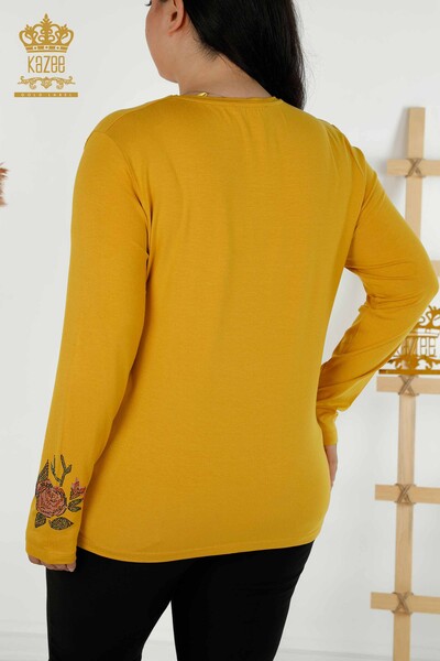 женская блузка оптом - цветочный узор - шафран - 79042 | КАZEE - Thumbnail