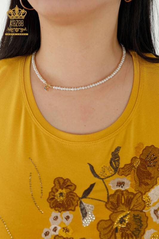 женская блузка оптом - цветочный узор - шафран - 79045 | КАZEE