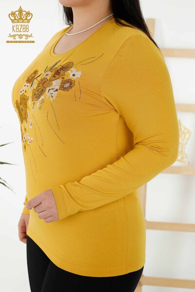 женская блузка оптом - цветочный узор - шафран - 79045 | КАZEE - Thumbnail