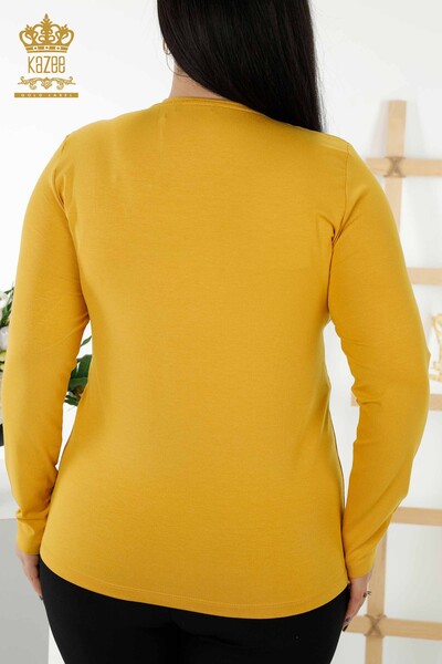 женская блузка оптом - цветочный узор - шафран - 79045 | КАZEE - Thumbnail