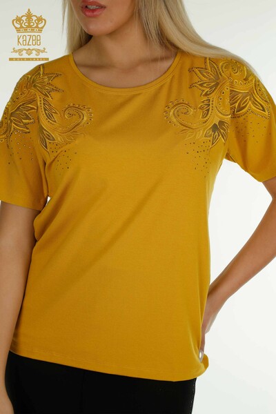 женская блузка оптом - Шафран с цветочным узором - 79093 | КАZEE - Thumbnail