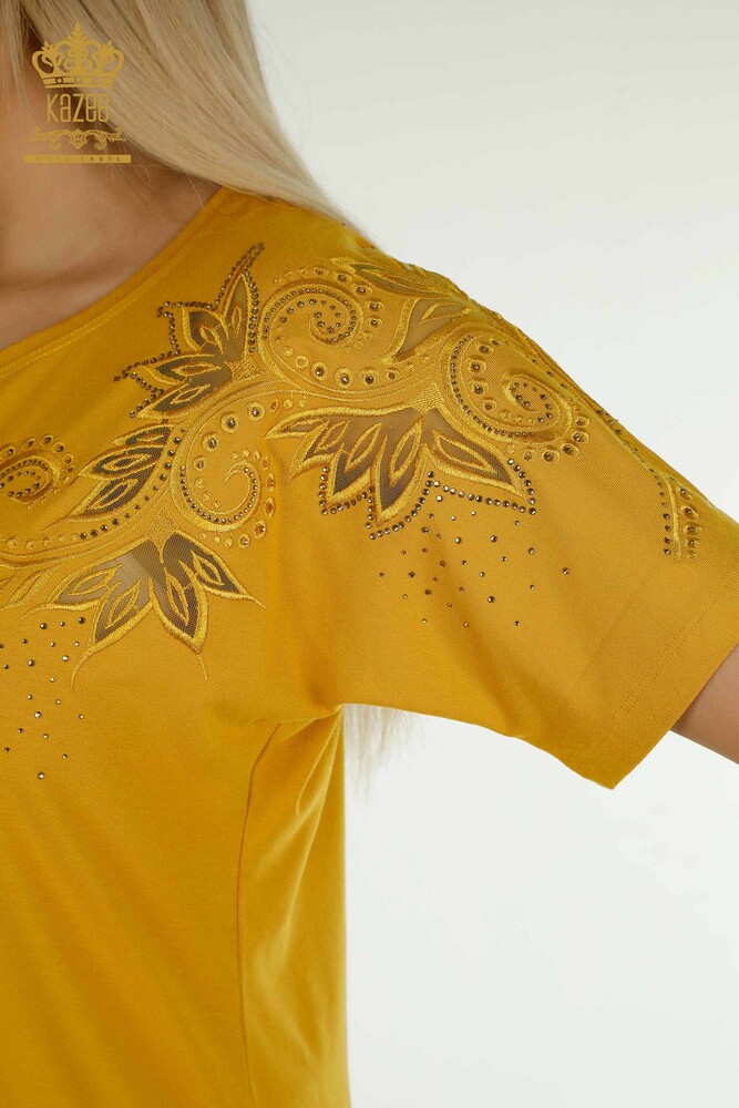 женская блузка оптом - Шафран с цветочным узором - 79093 | КАZEE - 4