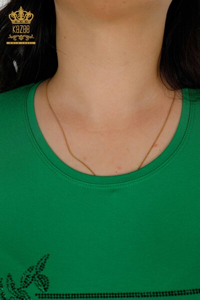 Женская блузка оптом - цветочный узор - зеленый - 79042 | КАZEE - Thumbnail