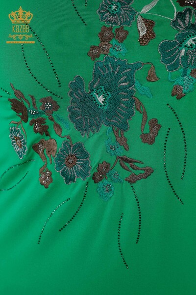 женская блузка оптом - цветочный узор - зеленый - 79045 | КАZEE - Thumbnail