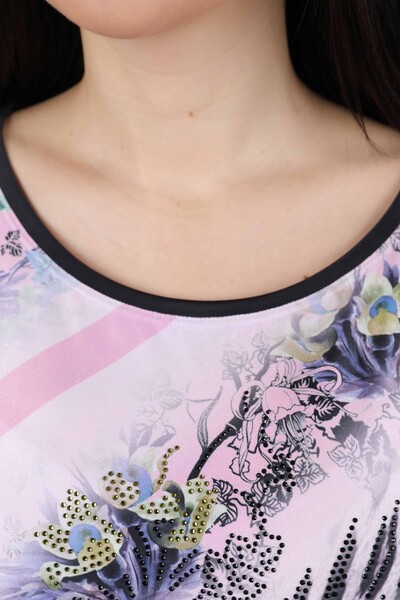 Вышивка из гребенного хлопка оптом для женщин с цветочным узором на камне - 12017 | КАZЕЕ - Thumbnail