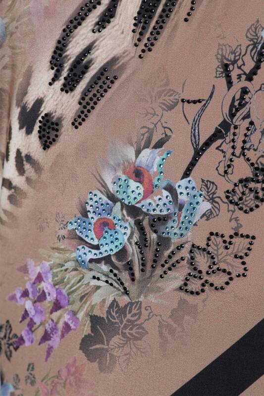 Вышивка из гребенного хлопка оптом для женщин с цветочным узором на камне - 12017 | КАZЕЕ
