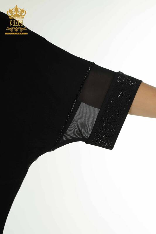 женская блузка оптом - детали из тюля - черный - 79298 | КАZEE