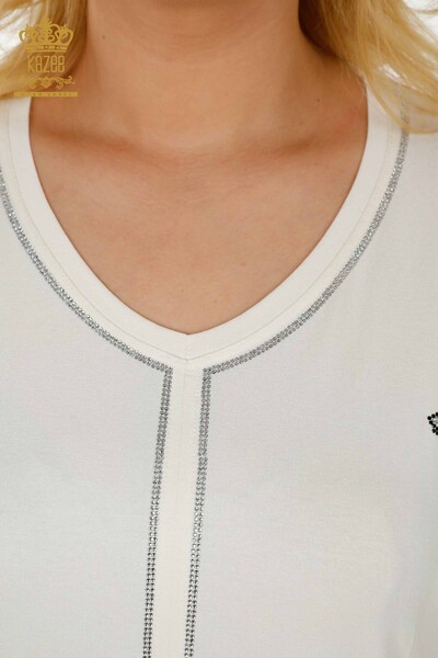 Женская блузка оптом - Детали из тюля - Экрю - 79096 | КАZEE - Thumbnail