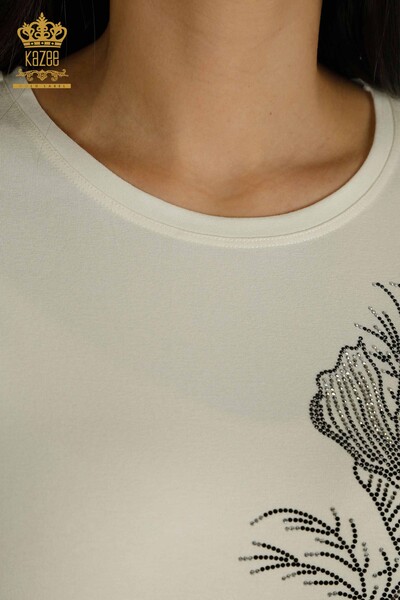 Женская блузка оптом - Тюль с деталями - Экрю - 79298 | KAZEE - Thumbnail