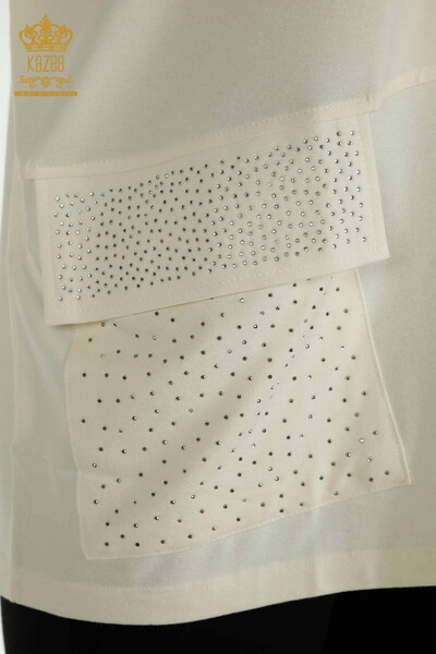 Женская блузка оптом - Тюль с деталями - Экрю - 79298 | KAZEE - 9