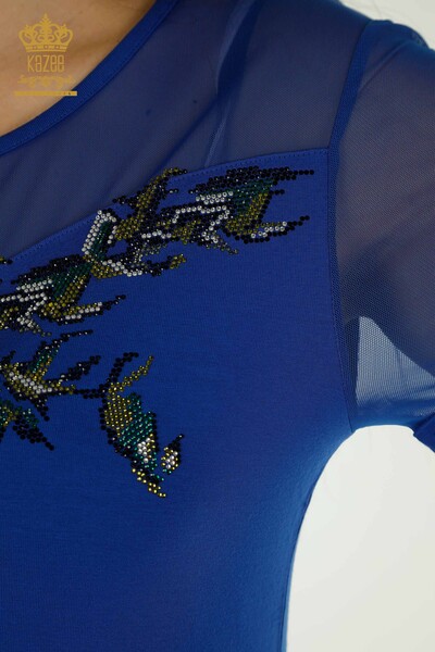 Женская блузка оптом - Детальный тюль - Электрический - 79106 | КАZЕЕ - Thumbnail