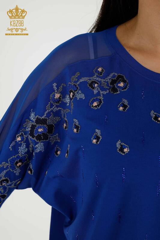 Женская блузка оптом - Детальный тюль - Электрический - 79136 | КАZEE