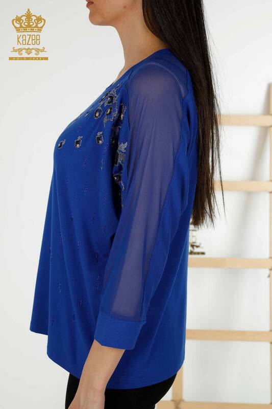 Женская блузка оптом - Детальный тюль - Электрический - 79136 | КАZEE