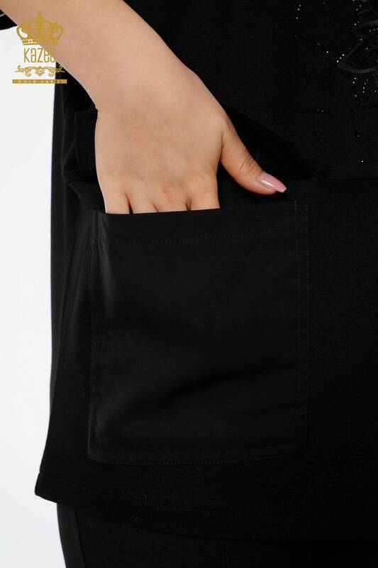 оптом женская блузка из тюля черного цвета с карманом - 79005 | КАZEE