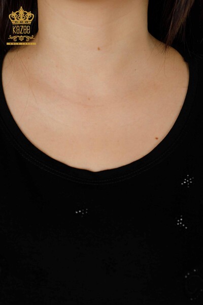 оптом женская блузка из тюля черного цвета с карманом - 79005 | КАZEE - Thumbnail