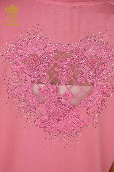Женская блузка оптом - Детальный тюль - Розовый - 79390 | КAZEE - Thumbnail