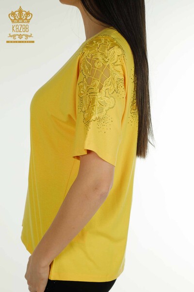 Женская блузка оптом - Детальный тюль - Шафран - 79390 | КАZEE - Thumbnail