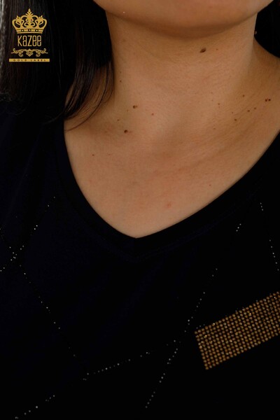 женская блузка оптом - V-образный вырез - темно-синий - 79320 | КАZEE - 6