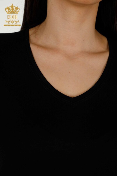женская блузка оптом - V-образный вырез - черный - 79179 | КАZEE - Thumbnail