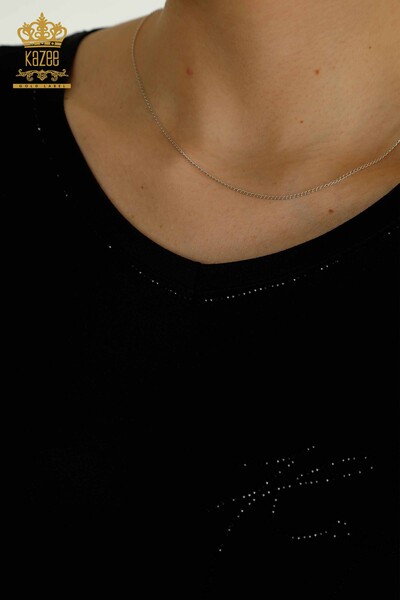 женская блузка оптом - V-образный вырез - черный - 79309 | КАZEE - Thumbnail