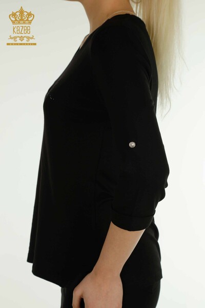 женская блузка оптом - V-образный вырез - черный - 79309 | КАZEE - Thumbnail