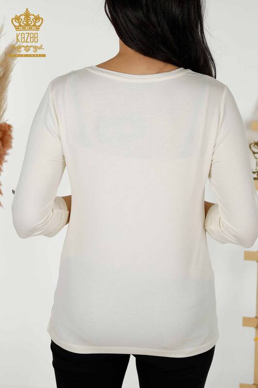 Женская блузка оптом - V-образный вырез - Экрю - 79309 | КАZEE
