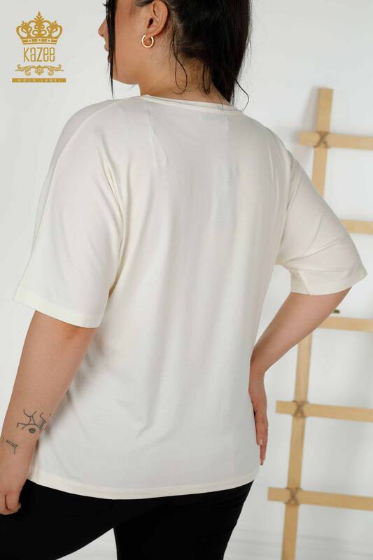 Женская блузка оптом - V-образный вырез - Экрю - 79341 | КАZEE