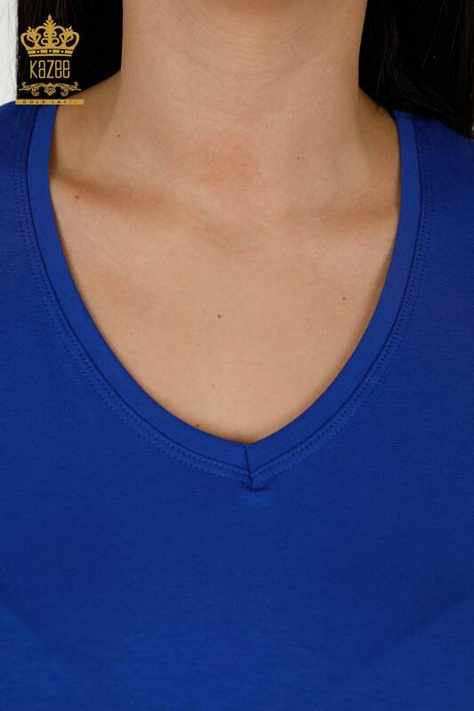 Женская блузка оптом - V-образный вырез - Электрический - 79179 | КАZEE