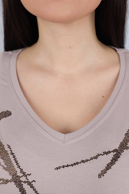 Женская вышивка из чесаного хлопка с V-образным вырезом - 77905 | КАZЕЕ