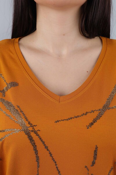 Женская вышивка из чесаного хлопка с V-образным вырезом - 77905 | КАZЕЕ - Thumbnail