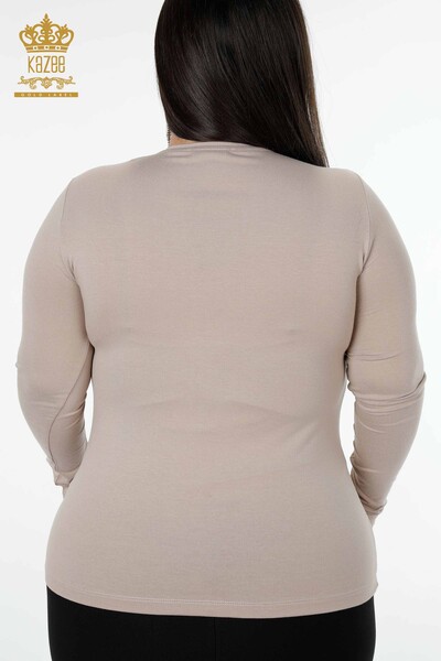 женская блузка оптом с V-образным вырезом из норки - 79006 | КАZEE - Thumbnail