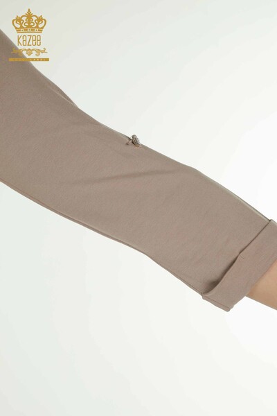 Женская блузка оптом - V-образный вырез - Норка - 79309 | КАZEE - Thumbnail